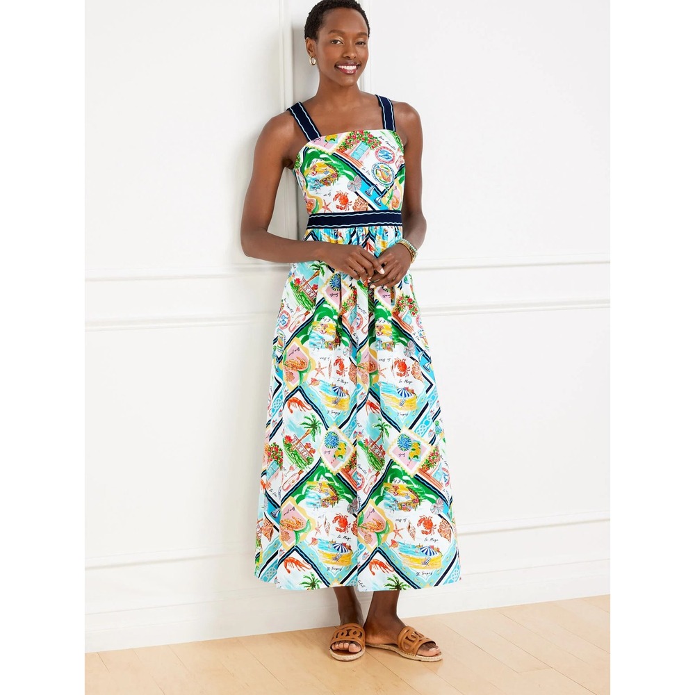 Talbots Fit & Flare Dress Women 12 NWT Modern Poplin Summer Vista Novelty Resort